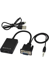 Vga - Hdmı Dönüştürücü Adaptör Çıkış 1080p Vga Erkek - Hdmı Dişi Ses Video Kablosu - 1