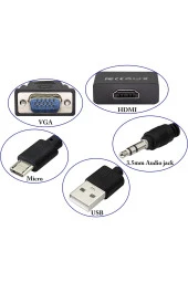 Vga - Hdmı Dönüştürücü Adaptör Çıkış 1080p Vga Erkek - Hdmı Dişi Ses Video Kablosu - 5