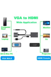 Vga Hdmi Dönüştürücü Vga To Hdmı Kablolu Vga Erkek Hdmi Dişi Vga In Hdmi Out Converter - 4