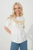 Baskılı Basic Bisiklet Yaka Örme T-Shirt - 12