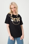 Baskılı Basic Bisiklet Yaka Örme T-Shirt - 4