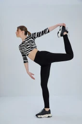 Siyah tayt, klasik toparlayıcı çelik örme kumaş - 7