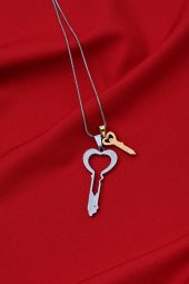 ÖZEL SERİ GOLD/GÜMÜŞ ÇİFT ANAHTAR ÇELİK KOLYE SEVGİLİ ARKADAŞLIK KOLYE-ÇKOL104 - 4