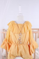 Babyhola 6-9 Yaş Kolyeli Bluz Pantolon Kız Çocuk Yazlık Bayramlık Takım 3098 - 2