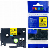 Puun Brother P-Touch TZE-C41 18MM x 8m Fosforlu Sarı Yellow Üzerine Siyah Muadil Laminasyon Etiket Şeridi - 1