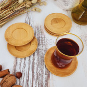 Ahşap Çay Tabağı 6 lı Set Bardak Fincan Kupa Altlığı ( YUVARLAK ) - 1