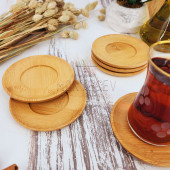 Ahşap Çay Tabağı 6 lı Set Bardak Fincan Kupa Altlığı ( YUVARLAK ) - 3