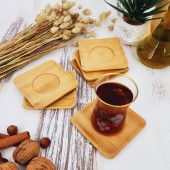 Ahşap Çay Tabağı 6 lı Set Bardak Fincan Kupa Altlığı ( KARE ) - 1