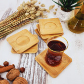 Ahşap Çay Tabağı 6 lı Set Bardak Fincan Kupa Altlığı ( KARE ) - 2