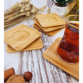 Ahşap Çay Tabağı 6 lı Set Bardak Fincan Kupa Altlığı ( KARE ) - 4