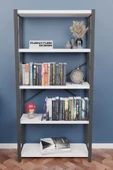 CMKStore Metal Kitaplık 5 Raflı Dekoratif Kitaplık Beyaz - 2