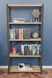 CMKStore Metal Kitaplık 5 Raflı Dekoratif Kitaplık Atlantik Çam - 1