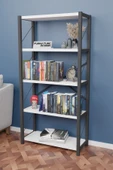 CMKStore Metal Kitaplık 5 Raflı Dekoratif Kitaplık Beyaz - 1