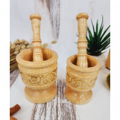 El Yapımı Ahşap Ağaç Havan Sarımsak Döveceği Takımı 2 li ( Yaldızlı Lüx 8 lik - 10 luk ) - 1