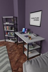 Metal Kitaplık 5 Raflı + 60x120 cm Çalışma Masası Beyaz - 2