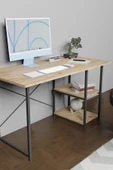 Çalışma Masası 2 Raflı Metal Ahşap 60x120 Ofis Bilgisayar Masası Atlantik Çam - 3