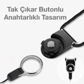Polham Tak Çıkar Butonlu Boyun Askılı Telefon, Kartvizit, Kart, Anahtar Askısı, Yumuşaj Kumaşlı İpli - 2