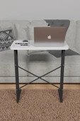 Metal Ayaklı Laptop Sehpası 60x35 cm Kahvaltı Masası Çalışma Sehpası Beyaz - 3