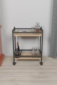 Servis Sunum Arabası Ev Tipi Iki Katlı Şişe Bölmeli Servant Bar Cart Atlantik Çam - 3