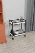 Servis Sunum Arabası Ev Tipi Iki Katlı Şişe Bölmeli Servant Bar Cart Beyaz - 1