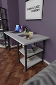 Çalışma Masası 2 Raflı Metal Ahşap 60x120 Ofis Bilgisayar Masası Beyaz - 5