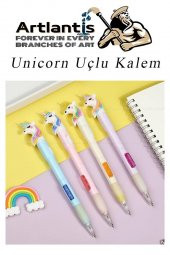 Işıklı Unicorn Uçlu Kalem Seti Mavi 0.7 mm 1 Paket Unicorn Başlıklı Versatil Kalem Süslü Silikonlu Hediyelik Kalem - 4