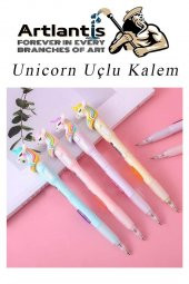 Işıklı Unicorn Uçlu Kalem Seti Mavi 0.7 mm 1 Paket Unicorn Başlıklı Versatil Kalem Süslü Silikonlu Hediyelik Kalem - 3