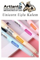 Işıklı Unicorn Uçlu Kalem Seti Mavi 0.7 mm 1 Paket Unicorn Başlıklı Versatil Kalem Süslü Silikonlu Hediyelik Kalem - 5