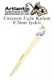 Işıklı Unicorn Uçlu Kalem Seti Sarı 0.7 mm 1 Paket Unicorn Başlıklı Versatil Kalem Süslü Silikonlu Hediyelik Kalem - 2