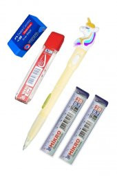 Işıklı Unicorn Uçlu Kalem Seti Sarı 0.7 mm 1 Paket Unicorn Başlıklı Versatil Kalem Süslü Silikonlu Hediyelik Kalem - 1
