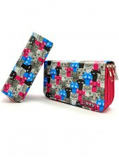 Sevimli Kediler Kawai Organizer Kalemkutu Vegan Deri Üç Bölmeli Kalemlik - Pembe thumbnail 2