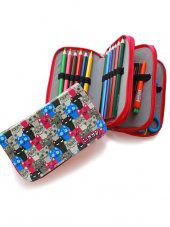 Sevimli Kediler Kawai Organizer Kalemkutu Vegan Deri Üç Bölmeli Kalemlik - Pembe thumbnail 3