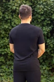 Erkek Siyah Krep Kumaş Rahat Salaş Esnek Bisiklet Yaka T-Shirt 23ETSHTARP - 7