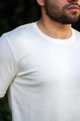 Erkek Beyaz Krep Kumaş Rahat Salaş Esnek Bisiklet Yaka T-Shirt 23ETSHTARP - 4