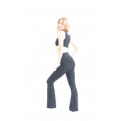 Kadın Siyah Dalgıç Kumaş Yüksek Bel İç Göstermez Likralı Toparlayıcı İspanyol Paça Tayt Pantolon - 3