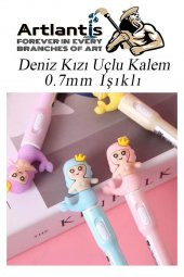 Işıklı Deniz Kızı Uçlu Kalem Seti Pembe 0.7 mm 1 Paket Denizkızı Başlıklı Versatil Kalem Süslü Silikonlu Hediyelik Kalem - 3