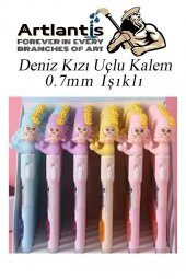 Işıklı Deniz Kızı Uçlu Kalem Seti Pembe 0.7 mm 1 Paket Denizkızı Başlıklı Versatil Kalem Süslü Silikonlu Hediyelik Kalem - 4