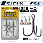 Owner 5621 ST-21 Treble Üçlü Rapala Olta İğnesi Black Chrome - 2