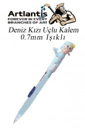 Işıklı Deniz Kızı Uçlu Kalem Seti Mavi 0.7 mm 1 Paket Denizkızı Başlıklı Versatil Kalem Süslü Silikonlu Hediyelik Kalem - 2