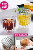 2'li Çift Cidarlı Burgulu Kristal Cam Bardağı Çay Süt Kahve Kupası Sıcak & Soğuk Retro Bardak Seti - 2
