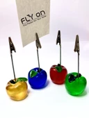 4 Adet Karışık Elma Şeklinde Not Tutucu Metal Kıskaç Notluk Not Tutacağı Kağıt Tutacağı - 1