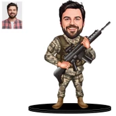 Kişiye Özel Asker Karikatürlü 3D Ahşap Biblo,Sevgiliye Hediye,Doğum Günü Hediyesİ, - 2