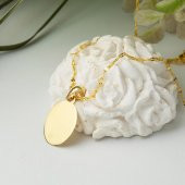 14 Ayar Altın Oval Plaka Kolye thumbnail 3