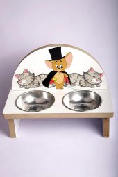 Tom ve Jerry Kedi Baskılı Mama Kabı Ahşap Köpek Mama Su Kabı - 4