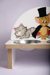 Tom ve Jerry Kedi Baskılı Mama Kabı Ahşap Köpek Mama Su Kabı - 5