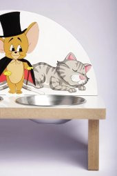 Tom ve Jerry Kedi Baskılı Mama Kabı Ahşap Köpek Mama Su Kabı - 6