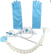 Elsa Kostüm Aksesuarı - Frozen Prenses Eldiven - Taç - Prenses Peruk - 1