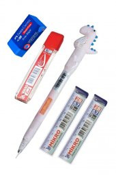 Işıklı Dinazor Uçlu Kalem Seti Pembe 0.7 mm 1 Paket Dinazor Başlıklı Versatil Kalem Süslü Silikonlu Hediyelik Kalem - 1
