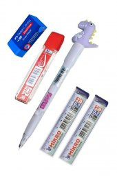 Işıklı Dinazor Uçlu Kalem Seti Mor 0.7 mm 1 Paket Dinazor Başlıklı Versatil Kalem Süslü Silikonlu Hediyelik Kalem thumbnail 1