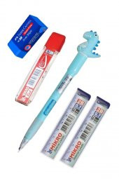 Işıklı Dinazor Uçlu Kalem Seti Mavi 0.7 mm 1 Paket Dinazor Başlıklı Versatil Kalem Süslü Silikonlu Hediyelik Kalem - 1